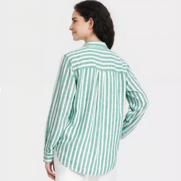 Universal Thread Green and White Striped Button-Up Shirt XS - Picture 3 of 8